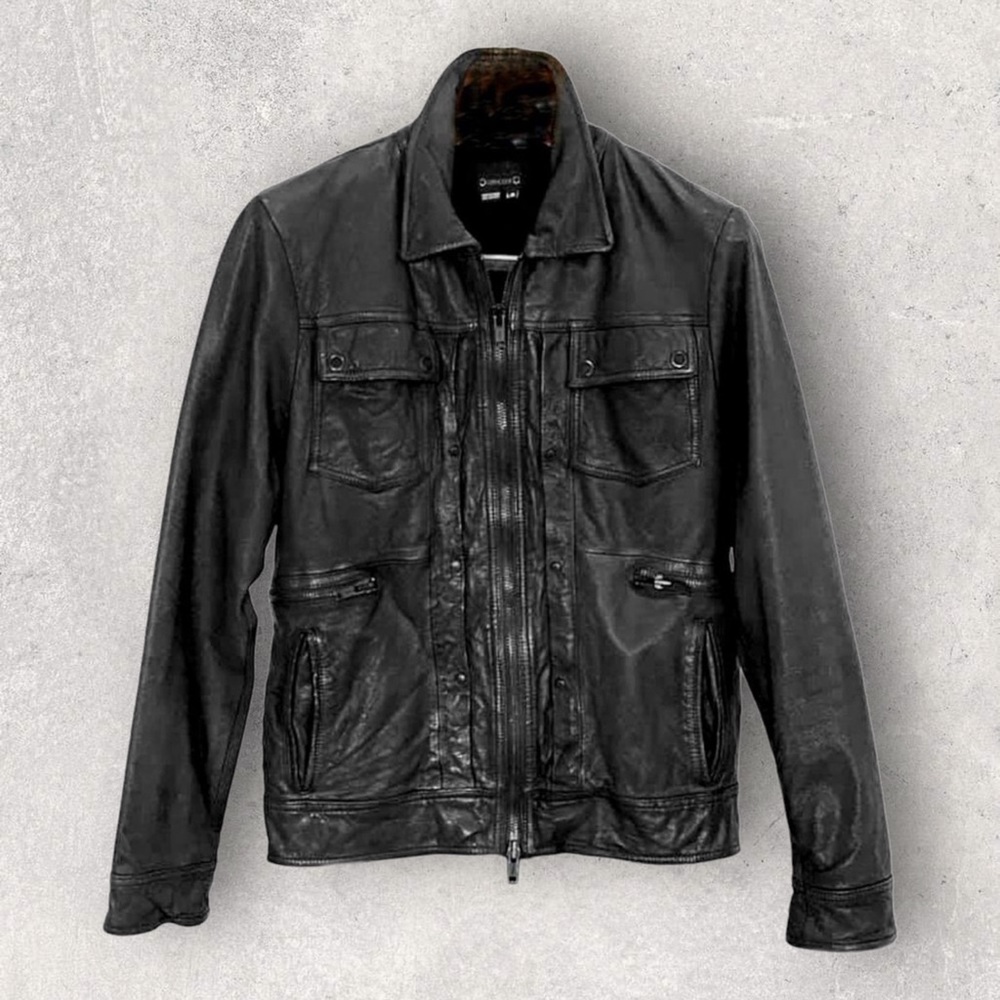 ORTHODOX Greyish-Black Leather Mens Jacket